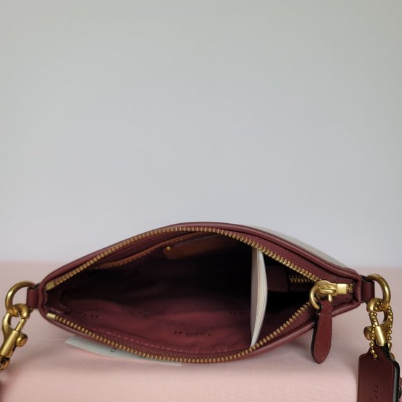 COACH Kitt Badge Jacquard & Smooth Leather Crossbody- Wine Multi ⭐ - Picture 14 of 16